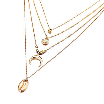 Multi-layer Necklace Moon Pendant - FASHION SHEGOODS LLC