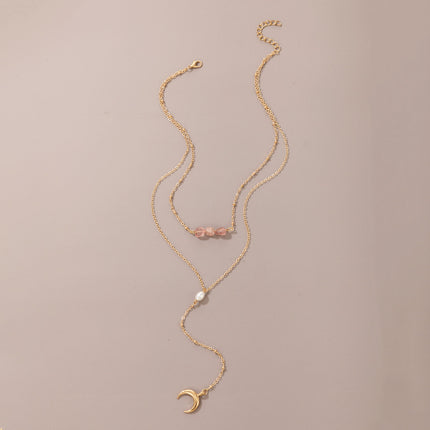 Double Layer Chain Moon Pendant Necklaces Jewelry