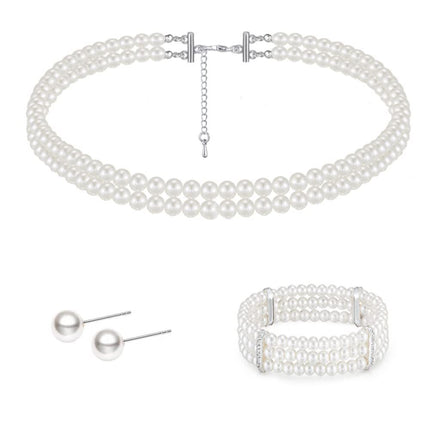 Layered Choker Pearl Necklaces Jewelry Set - FASHION SHEGOODS LLC