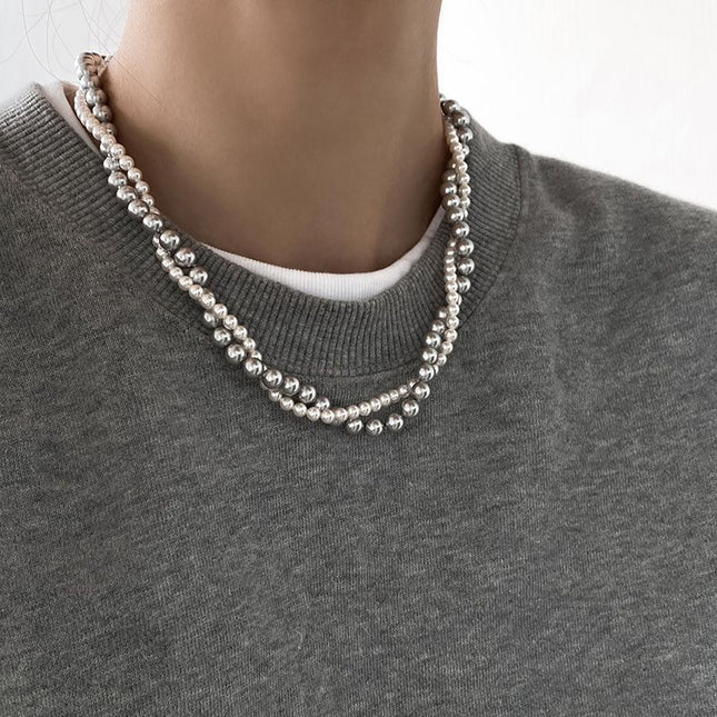 Imitation Pearl Wrapped Necklace Double Layer