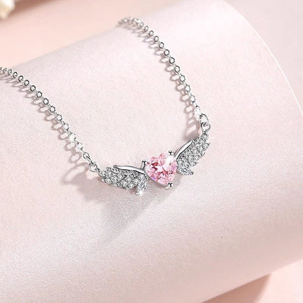 Pink Heart Angel Wings Necklace Bracelet