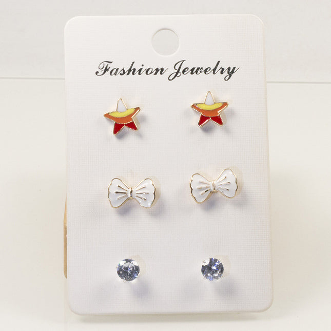 Bow star stud earrings set