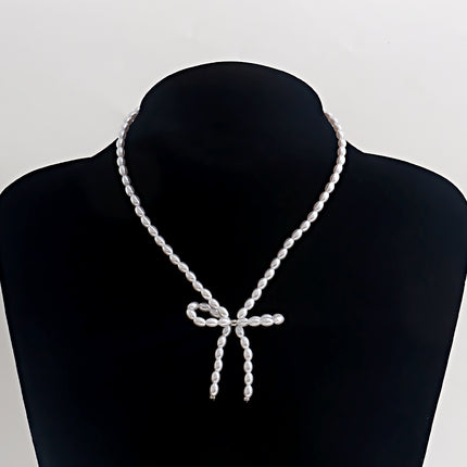 Pearl Chain Bow Knot Pendant Pearl Choker Necklace - FASHION SHEGOODS LLC