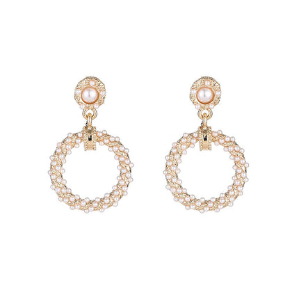Vintage Round Pearl Pendant Earrings for Women