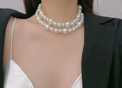 Boho Exaggerate Imitation Pearl Beaded Necklace Choker Women