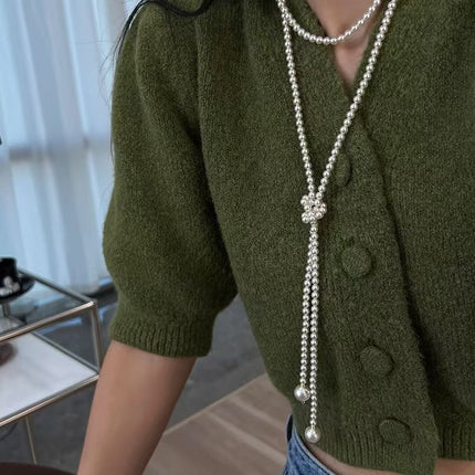 Long Tassel Pearl Chain Imitation Choker Necklace - FASHION SHEGOODS LLC