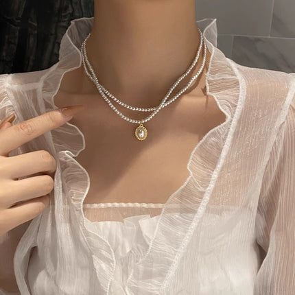 Vintage Double Layer Small Pearls Necklace Women Elegant Glass Pearl