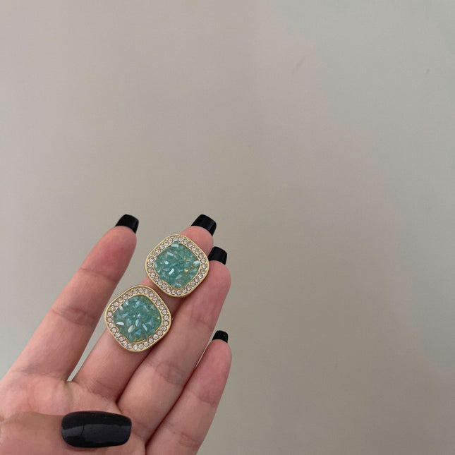 Geometric Square Crystal Studs Earrings - FASHION SHEGOODS LLC