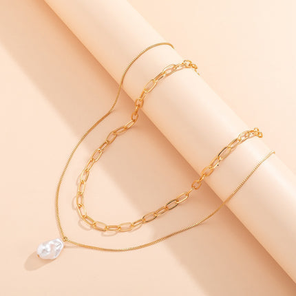 Double-Layer Pearl Chain Necklace