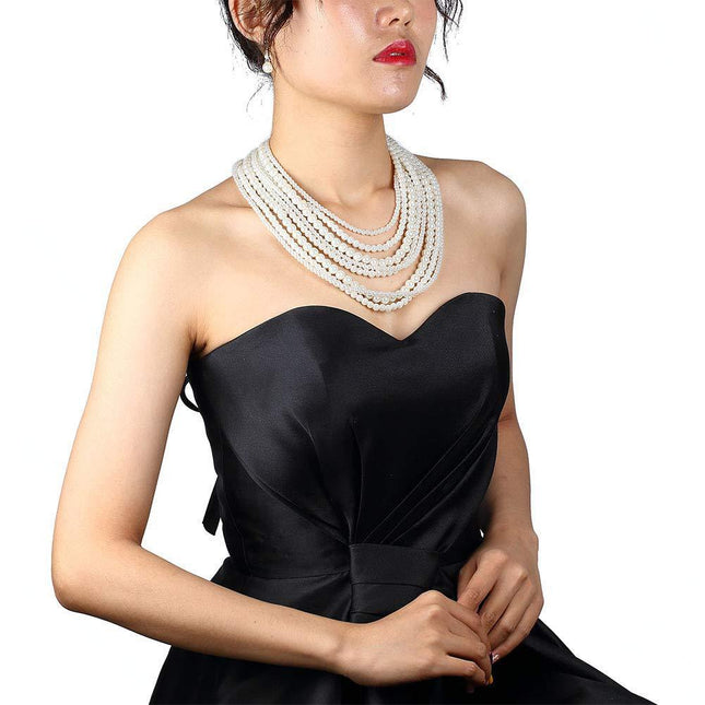Vintage Layered Necklace Faux Pearl Strand Costume Jewelry