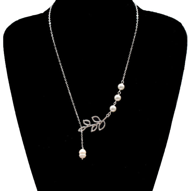 Leaf Pearl Water Drop Necklace