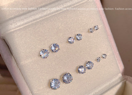 Round Crystal Zircon Stud Earrings