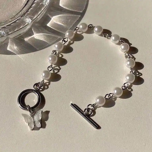 Butterfly Pendant Pearl Bracelet