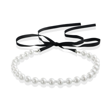 Vintage Long Bow Pearl Beaded Chain Choker DIY Lace