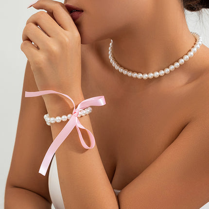 Lace up Velvet Long Pearl Necklace for Women - FASHION SHEGOODS LLC