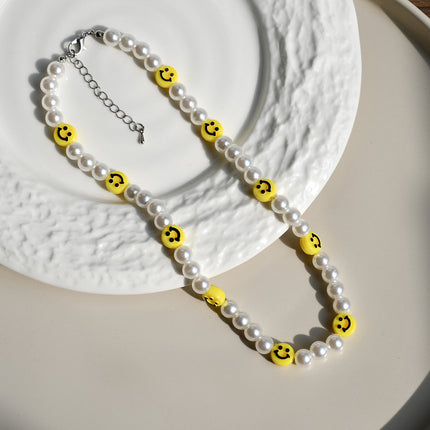 Pearl Beaded Smile Face Bead Choker Necklace for Women - FASHION SHEGOODS LLC