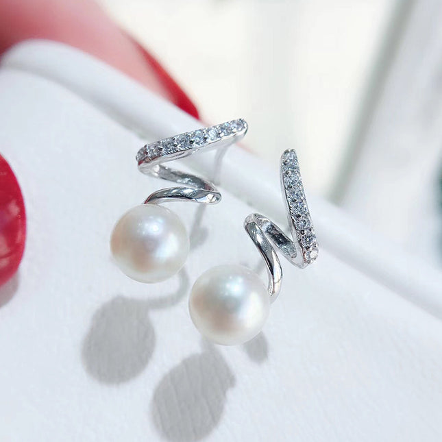 Twisted Rhinestone Pearl Earrings