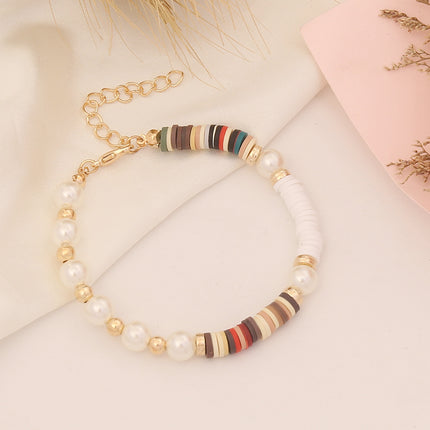 Fashion Multicolor Clay Beads Imitation Pearl Bracelet Set