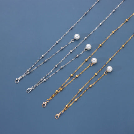 Pearl Tassel Long Glasses Metal Round Bead Chain Face