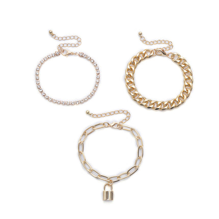 Bohemian Layered Lock Charm Bracelet Set