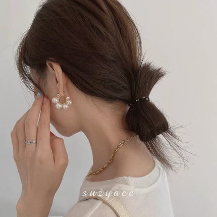 Hoop Imitation Pearl C-Shaped Earrings - FASHION SHEGOODS LLC