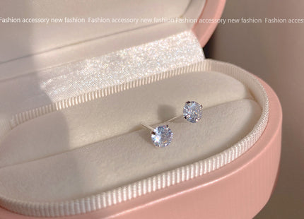 Round Crystal Zircon Stud Earrings