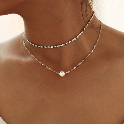 Imitation Pearl Pendant Necklace Zircon Chain - FASHION SHEGOODS LLC