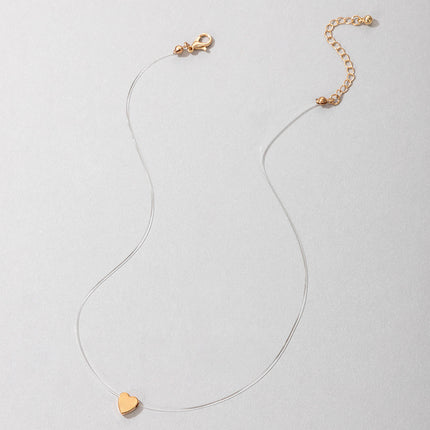 Fishing Line Chain Heart Pendant Choker Necklace