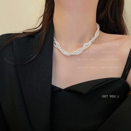 Multilayer Twisted Necklace Pearl Clavicle Chain - FASHION SHEGOODS LLC