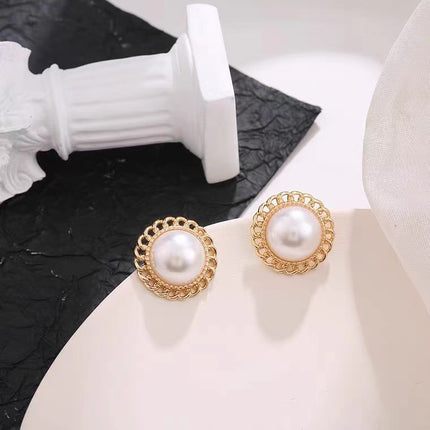 Pearl Round Stud Earrings for Women