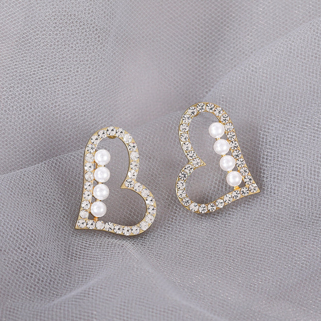 Love Heart Crystal Pearl Earring - FASHION SHEGOODS LLC