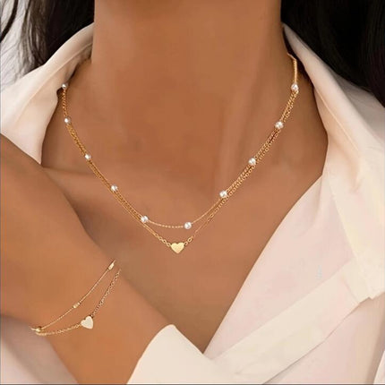 Vintage Metal Love Heart Necklace Set