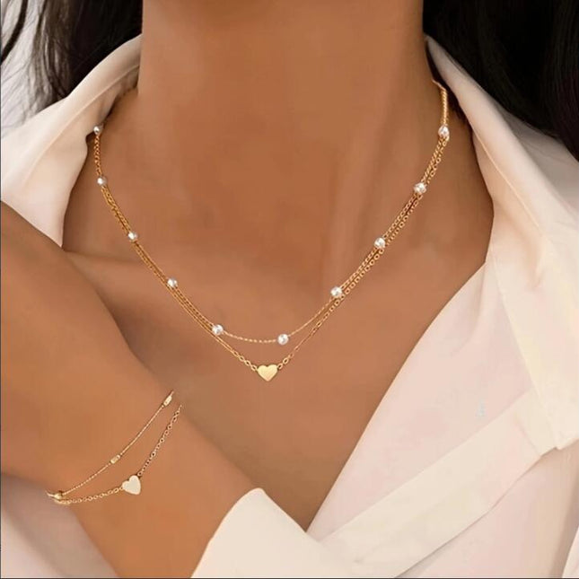 Vintage Metal Love Heart Necklace Set