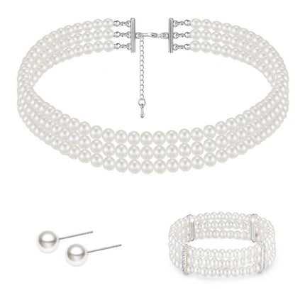 Layered Choker Pearl Necklaces Jewelry Set - FASHION SHEGOODS LLC