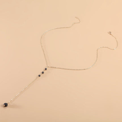 Nature Bead Lava Stone Long Pendant Necklace