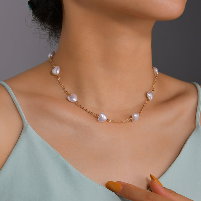 Faux Heart Pearl Beaded Necklace