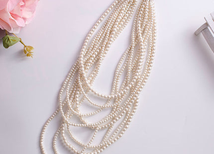 Beaded Pearl Strand Layered Long Fashion Jewelry Necklace
