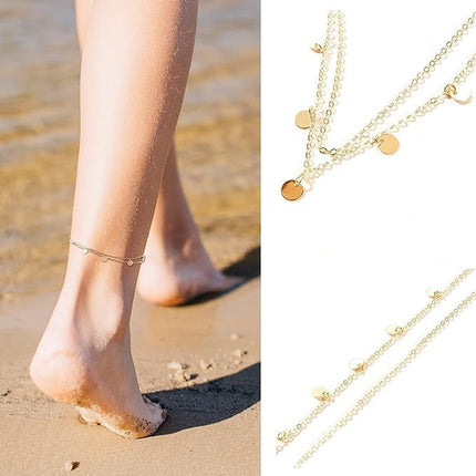Disc Charm Layered Anklets Bracelet Beach Foot Jewelry