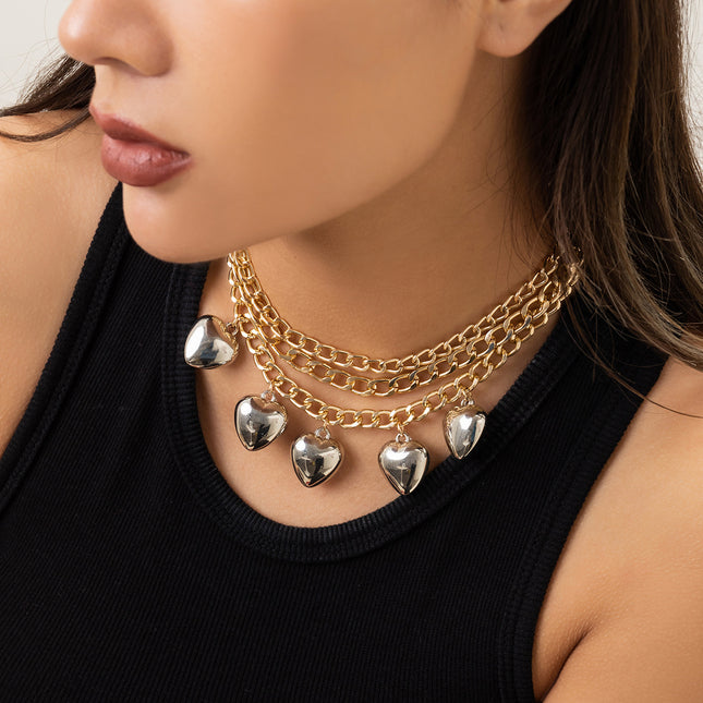 Multilayer Big Peach Heart Pendant Necklace - FASHION SHEGOODS LLC