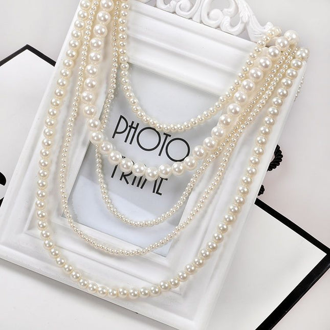 Multi-Layer Glass Pearl Sweater Necklace - FASHION SHEGOODS LLC