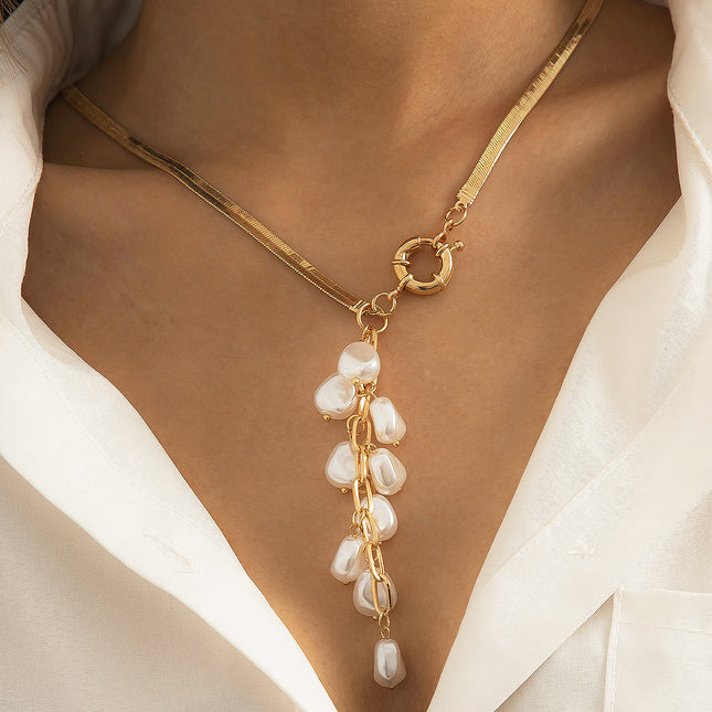 retro rice grain pearl fringe necklace