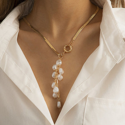 retro rice grain pearl fringe necklace