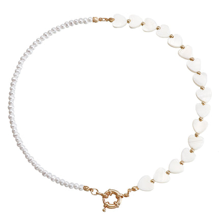 Shell Heart Pearl Necklace Choke Pearl Necklace