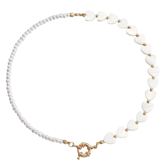 Shell Heart Pearl Necklace Choke Pearl Necklace