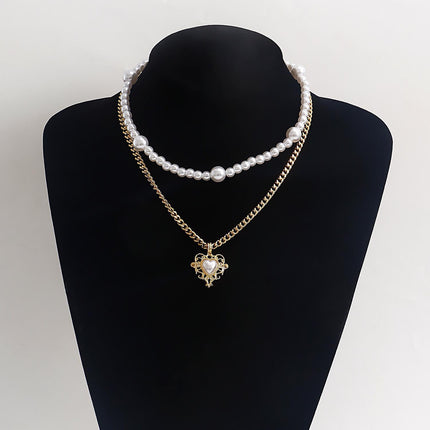 Hollow Love Cross Pendant Pearl Necklace - FASHION SHEGOODS LLC