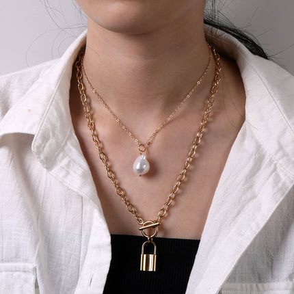 Heart Star Charm Paperclip Chain Choker Necklace Layered Lock Pendant - FASHION SHEGOODS LLC