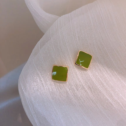 Green Enamel Geometry Square Stud Earrings - FASHION SHEGOODS LLC