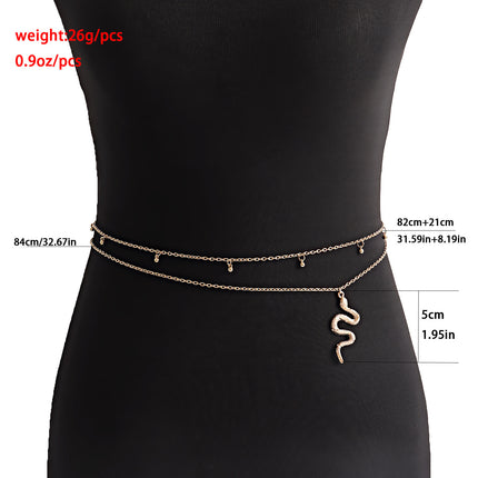 Vintage Exaggerated Snake Shape Waist Chain Sexy Shiny Rhinestone Belly Chain