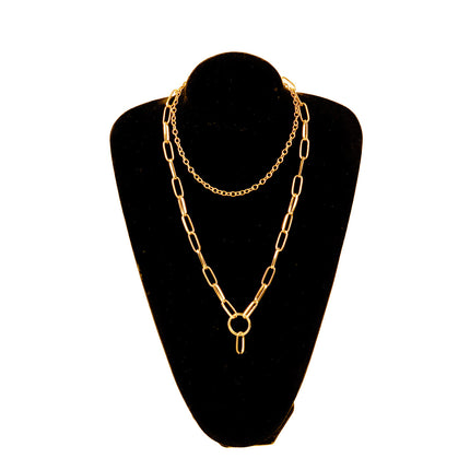 Double Layer Cuban Link Chain Necklace Chunky With Ring Pendant - FASHION SHEGOODS LLC