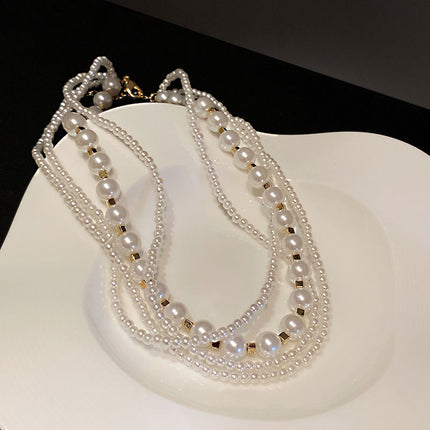 Multi Layered Imitation Pearl Beads Clavicle Chain Necklace - FASHION SHEGOODS LLC